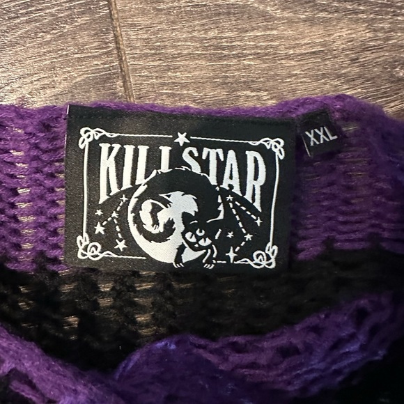 Killstar Distressed Purple and Black Striped Sweater, size xxl - Picture 2 of 3